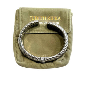 Judith Ripka 925‎ Sterling Silver & CZ Chunky Hinged Cuff Bracelet -MINT
